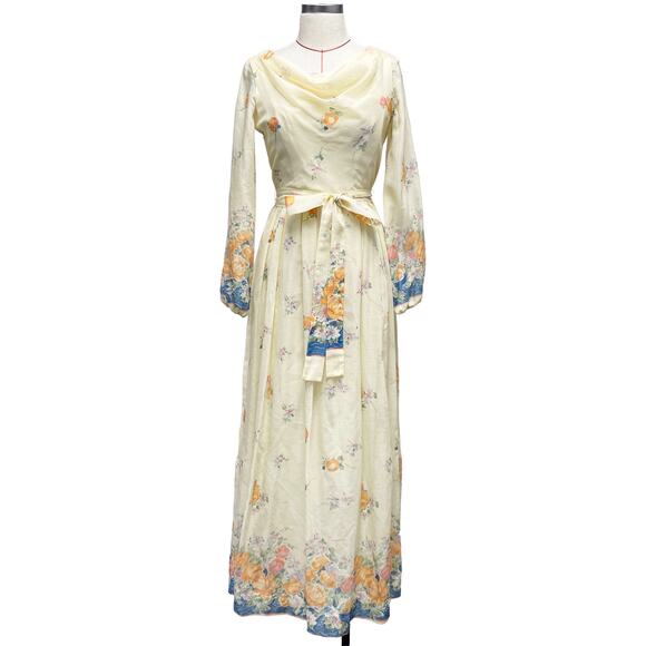 Vintage Miss Elliette Womens Size 10 Floral Draped Boat Neck Boho Maxi Dress - Picture 1 of 12